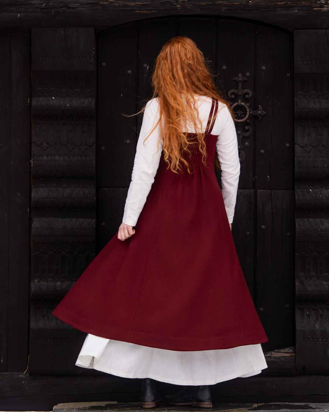 エプロン・三角巾 Red Knit Apron Dress Fryd Viking Apron Dress